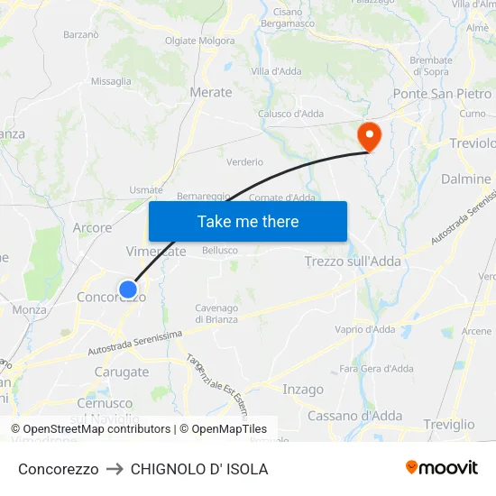 Concorezzo to Chignolo D' Isola map