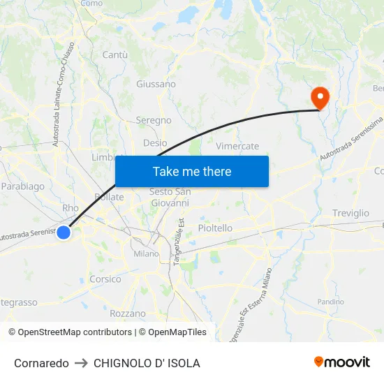 Cornaredo to CHIGNOLO D' ISOLA map
