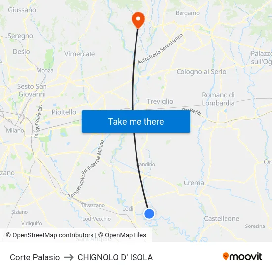 Corte Palasio to Chignolo D' Isola map