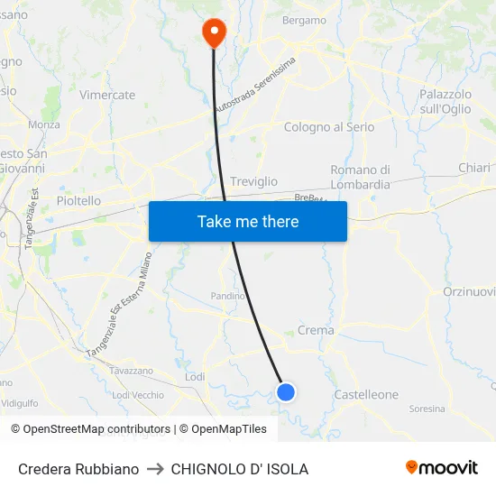 Credera Rubbiano to Chignolo D' Isola map
