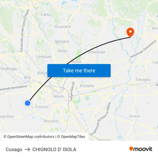 Cusago to CHIGNOLO D' ISOLA map