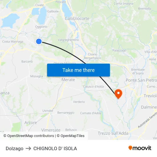 Dolzago to Chignolo D' Isola map
