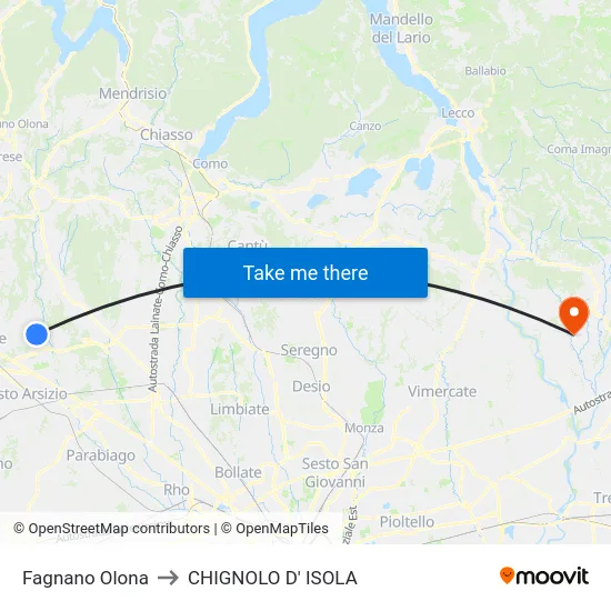 Fagnano Olona to Chignolo D' Isola map