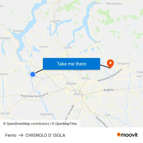 Ferno to Chignolo D' Isola map