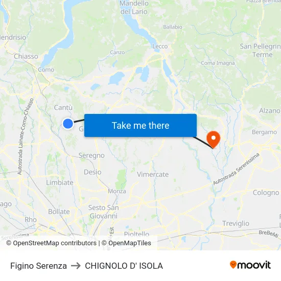 Figino Serenza to CHIGNOLO D' ISOLA map
