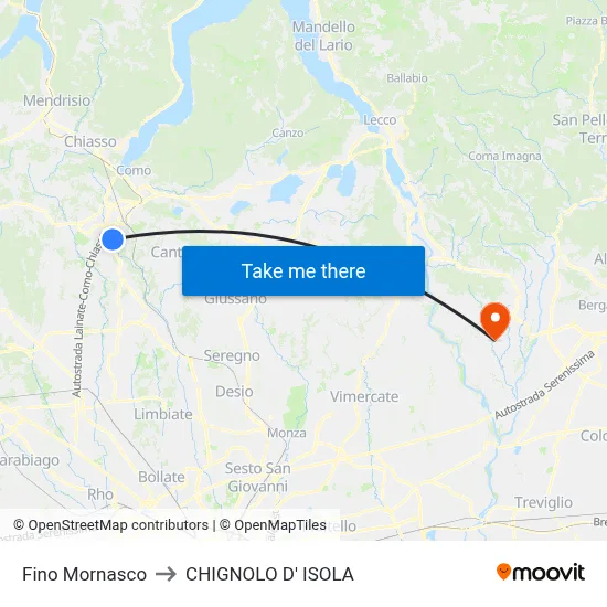 Fino Mornasco to Chignolo D' Isola map