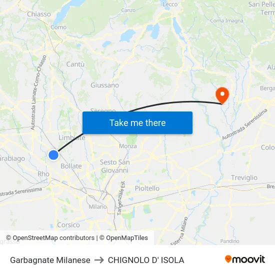 Garbagnate Milanese to Chignolo D' Isola map