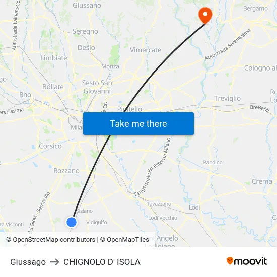 Giussago to Chignolo D' Isola map