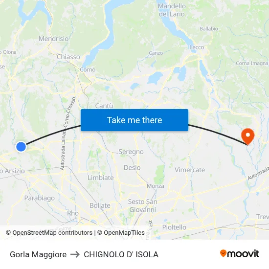 Gorla Maggiore to Chignolo D' Isola map