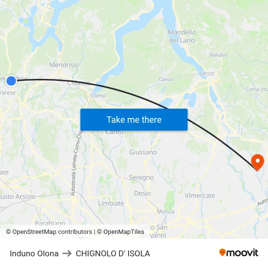 Induno Olona to Chignolo D' Isola map