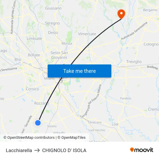 Lacchiarella to Chignolo D' Isola map