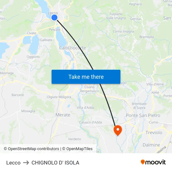 Lecco to CHIGNOLO D' ISOLA map