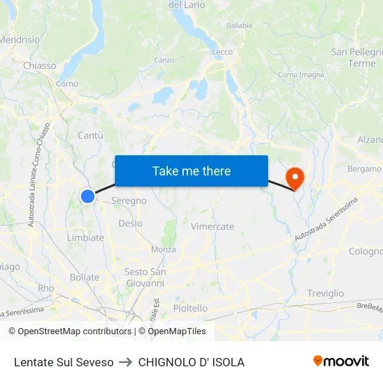 Lentate Sul Seveso to CHIGNOLO D' ISOLA map