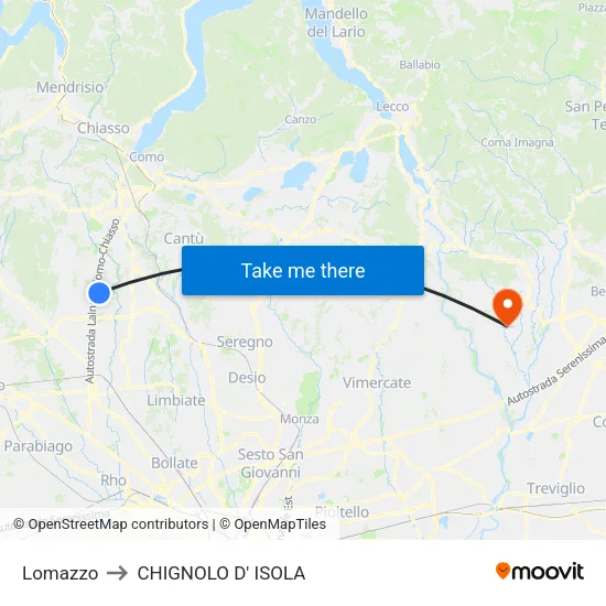 Lomazzo to CHIGNOLO D' ISOLA map