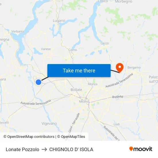 Lonate Pozzolo to CHIGNOLO D' ISOLA map