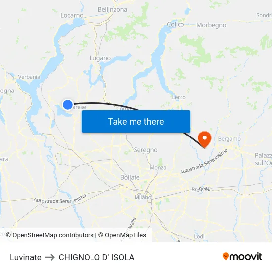 Luvinate to Chignolo D' Isola map