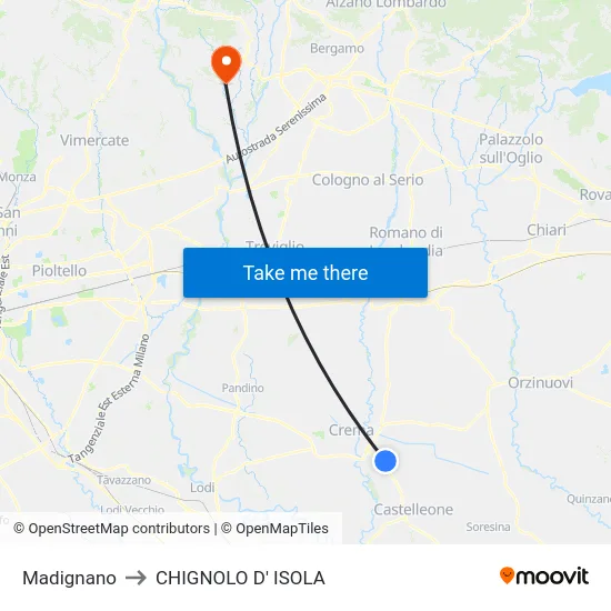 Madignano to CHIGNOLO D' ISOLA map