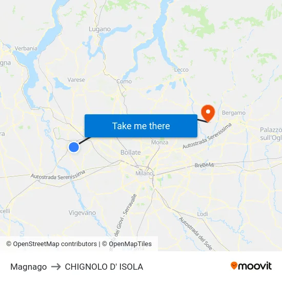 Magnago to CHIGNOLO D' ISOLA map