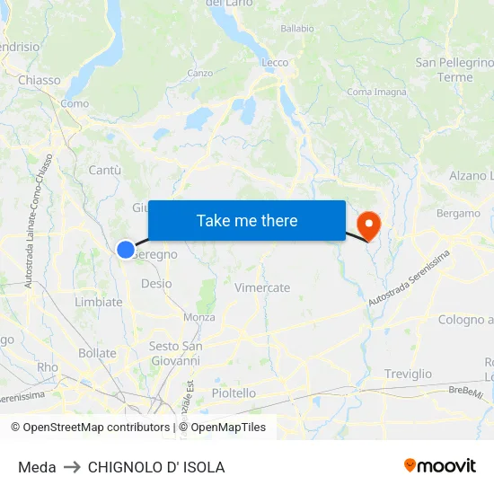 Meda to Chignolo D' Isola map