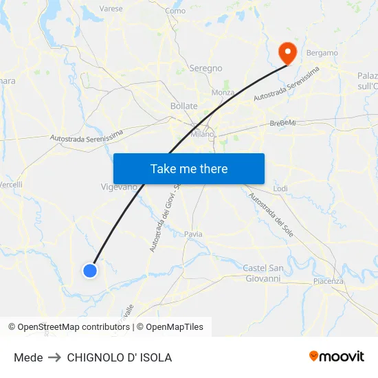 Mede to Chignolo D' Isola map