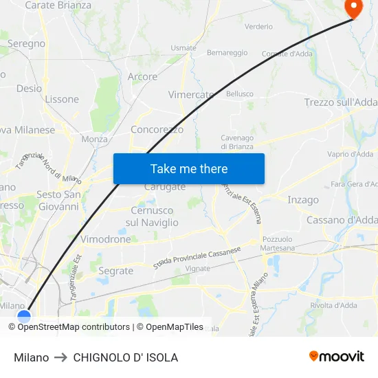 Milano to CHIGNOLO D' ISOLA map