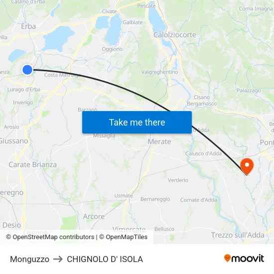 Monguzzo to CHIGNOLO D' ISOLA map