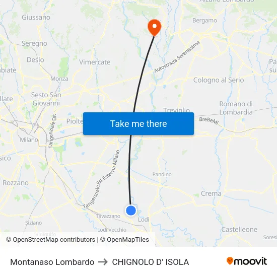 Montanaso Lombardo to CHIGNOLO D' ISOLA map