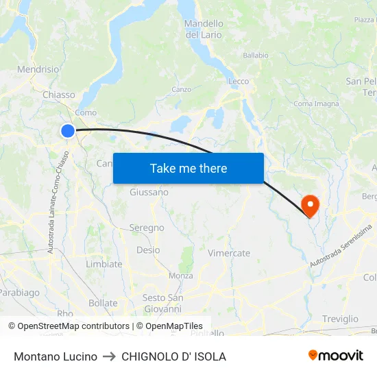 Montano Lucino to CHIGNOLO D' ISOLA map