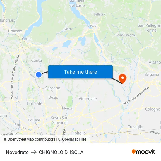 Novedrate to CHIGNOLO D' ISOLA map