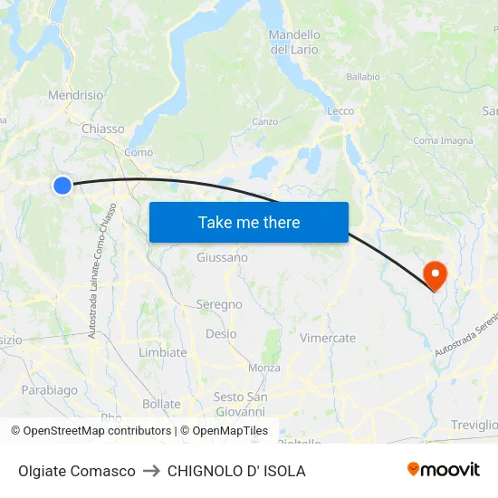 Olgiate Comasco to Chignolo D' Isola map
