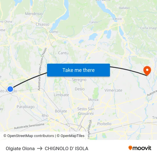 Olgiate Olona to Chignolo D' Isola map