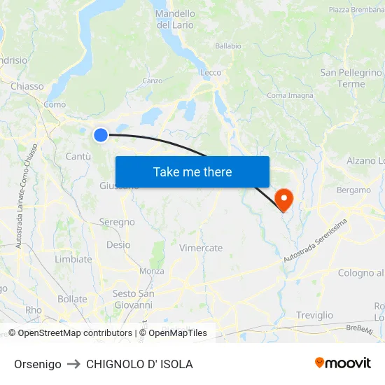 Orsenigo to CHIGNOLO D' ISOLA map