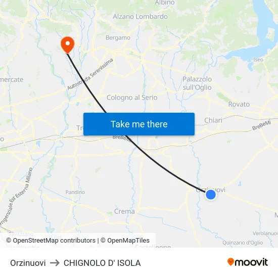 Orzinuovi to CHIGNOLO D' ISOLA map