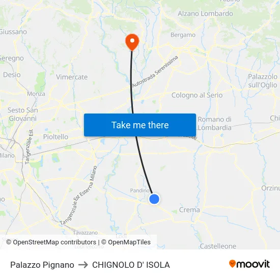 Palazzo Pignano to CHIGNOLO D' ISOLA map