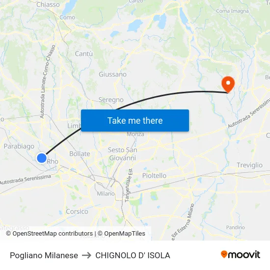 Pogliano Milanese to CHIGNOLO D' ISOLA map