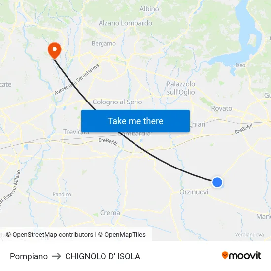 Pompiano to CHIGNOLO D' ISOLA map