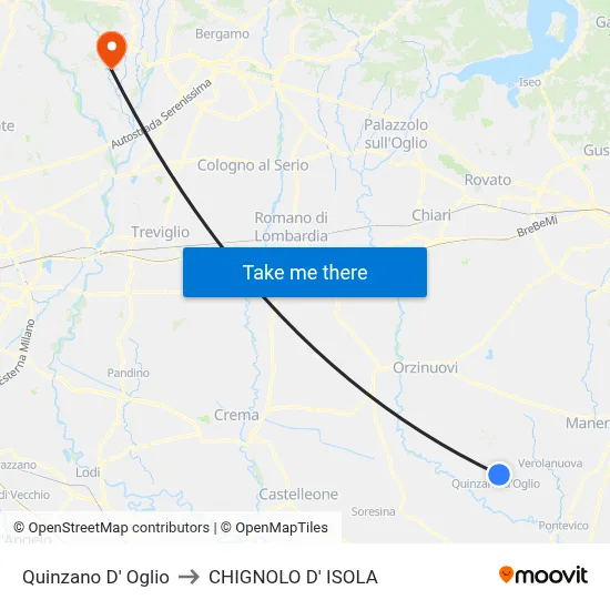 Quinzano D' Oglio to Chignolo D' Isola map