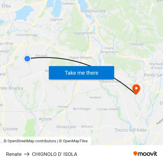 Renate to CHIGNOLO D' ISOLA map