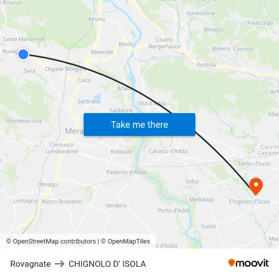 Rovagnate to CHIGNOLO D' ISOLA map