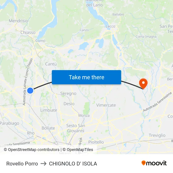 Rovello Porro to CHIGNOLO D' ISOLA map