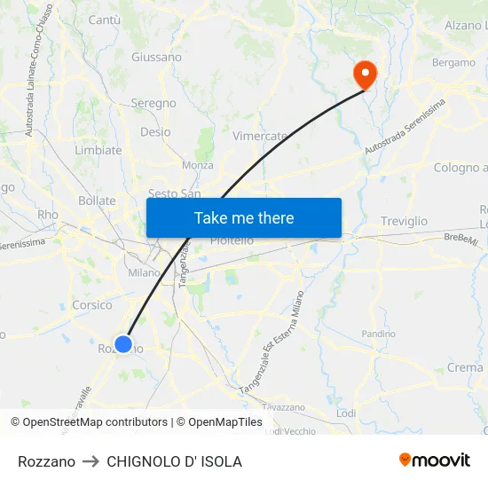 Rozzano to CHIGNOLO D' ISOLA map