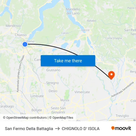 San Fermo Della Battaglia to CHIGNOLO D' ISOLA map