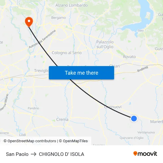 San Paolo to Chignolo D' Isola map