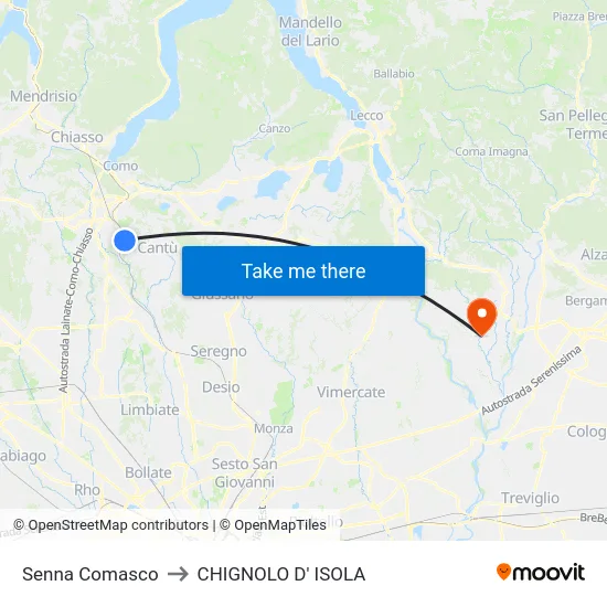 Senna Comasco to CHIGNOLO D' ISOLA map