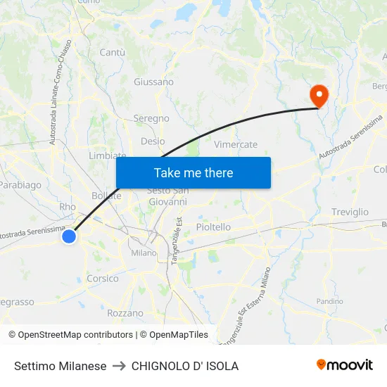 Settimo Milanese to CHIGNOLO D' ISOLA map