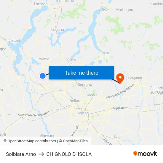 Solbiate Arno to CHIGNOLO D' ISOLA map