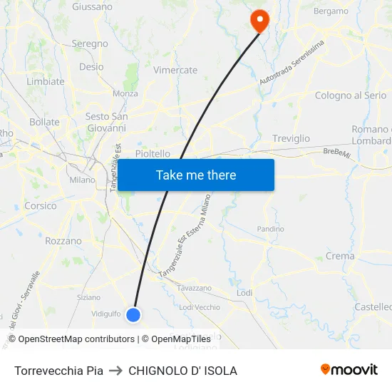 Torrevecchia Pia to CHIGNOLO D' ISOLA map