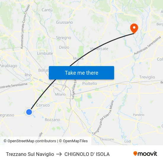 Trezzano Sul Naviglio to CHIGNOLO D' ISOLA map