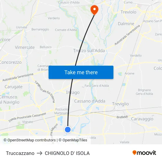Truccazzano to CHIGNOLO D' ISOLA map
