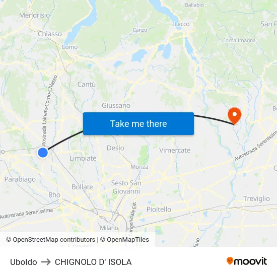 Uboldo to CHIGNOLO D' ISOLA map